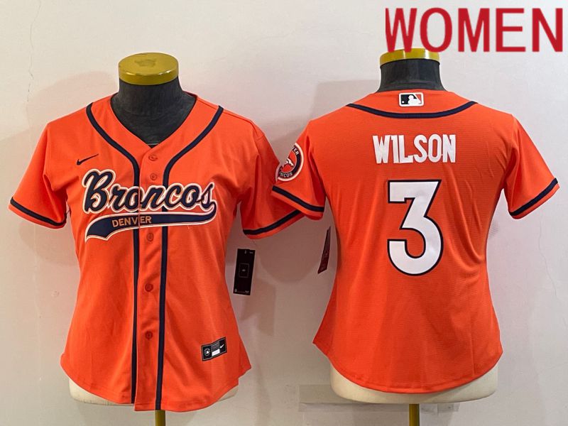 Women Denver Broncos #3 Wilson Orange 2022 Nike Co branded NFL Jersey->women nfl jersey->Women Jersey
